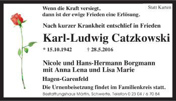 Traueranzeige von Karl-Ludwig Catzkowski von Tageszeitung