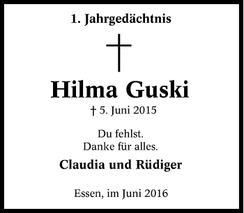 Traueranzeige von Hilma Guski von Tageszeitung
