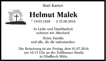 Traueranzeige von Helmut Malek von Tageszeitung
