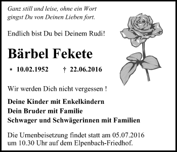 Traueranzeige von Bärbel Fekete von 6340