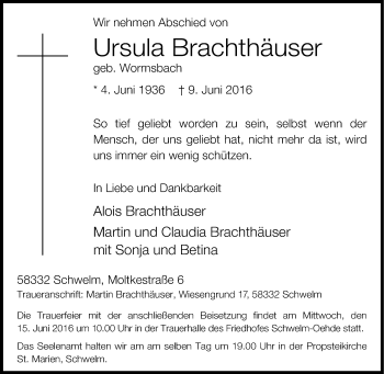 Traueranzeige von Ursula Brachthäuser von Tageszeitung