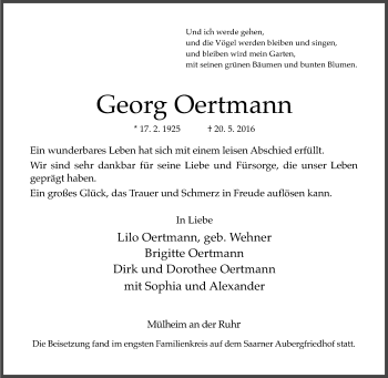 Traueranzeige von Georg Oertmann von Tageszeitung