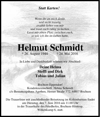 Traueranzeige von Helmut Schmidt von Tageszeitung