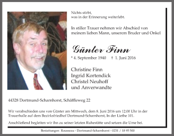Traueranzeige von Günter Finn von Tageszeitung