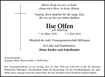 Traueranzeige von Ilse Olfen von Tageszeitung