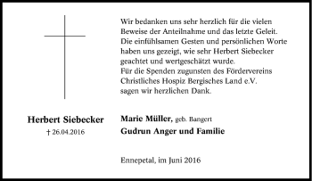 Traueranzeige von Herbert Siebecker von Tageszeitung