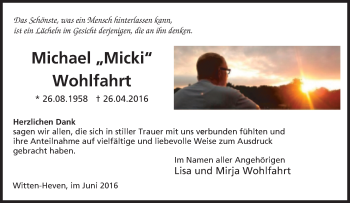 Traueranzeige von Michael  Wohlfahrt von Tageszeitung