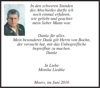 Traueranzeige von Danksagung Liedtke von Tageszeitung