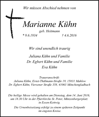 Traueranzeige von Marianne Kühn von Tageszeitung