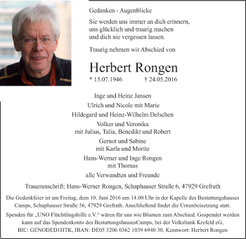 Traueranzeige von Herbert Rongen von Tageszeitung