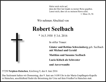 Traueranzeige von Robert Seelbach von Tageszeitung