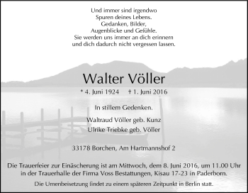 Traueranzeige von Walter Völler von Tageszeitung