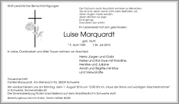 Traueranzeige von Luise Marquardt von Tageszeitung