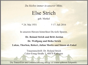 Traueranzeige von Else Strich von Tageszeitung