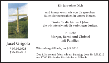 Traueranzeige von Josef Grigolo von Tageszeitung