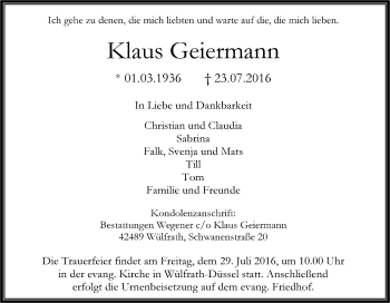 Traueranzeige von Klaus Geiermann von Tageszeitung