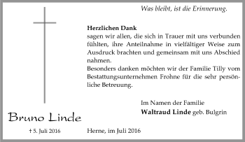 Traueranzeige von Bruno Linde von Tageszeitung