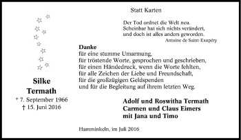 Traueranzeige von Silke Termath von Tageszeitung
