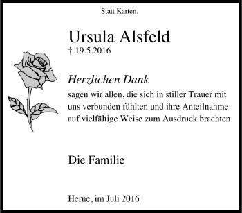 Traueranzeige von Ursula Alsfeld von Tageszeitung