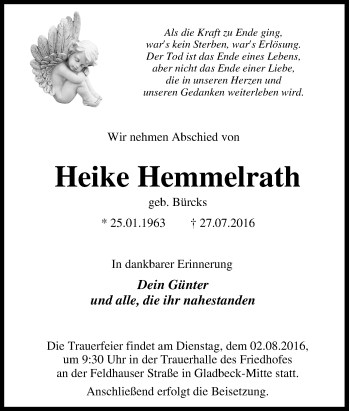 Traueranzeige von Heike Hemmelrath von Tageszeitung