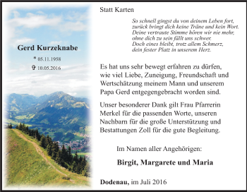 Traueranzeige von Gerd Kurzeknabe von Tageszeitung
