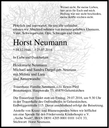 Traueranzeige von Horst Neumann von Tageszeitung