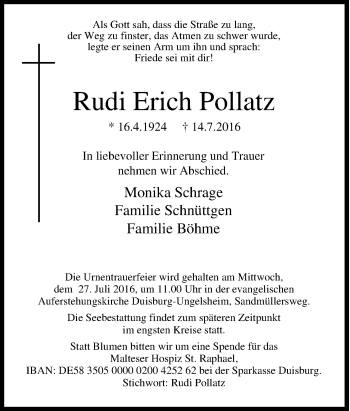Traueranzeige von Rudi Erich Pollatz von Tageszeitung