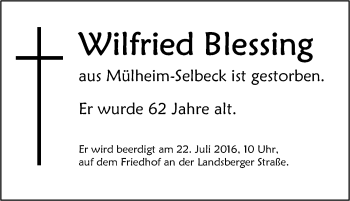 Traueranzeige von Wilfried Blessing von Tageszeitung