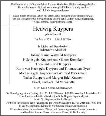 Traueranzeige von Hedwig Kuypers von Tageszeitung