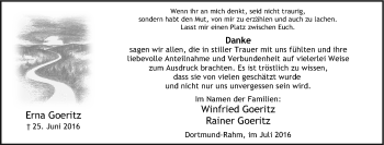Traueranzeige von Erna Goeritz von Tageszeitung