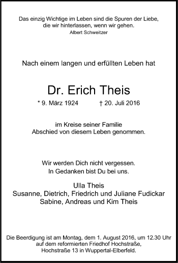 Traueranzeige von Erich Theis von Tageszeitung