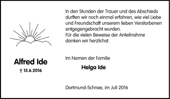 Traueranzeige von Alfred Ide von Tageszeitung