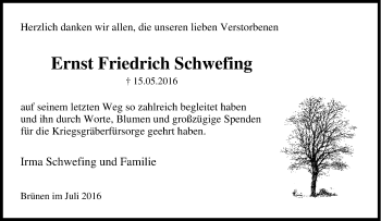 Traueranzeige von Ernst Friedrich Schwefing von Tageszeitung