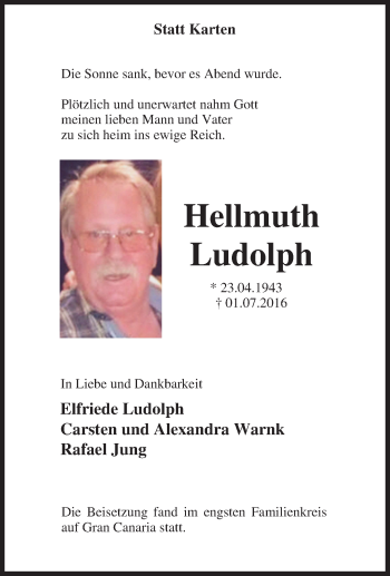 Traueranzeige von Hellmuth Ludolph von Tageszeitung