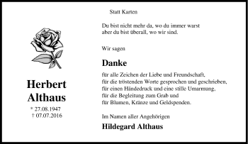Traueranzeige von Herbert Althaus von Tageszeitung