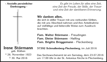 Traueranzeige von Irene Störmann von Tageszeitung