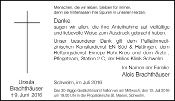 Traueranzeige von Ursula Brachthäuser von Tageszeitung