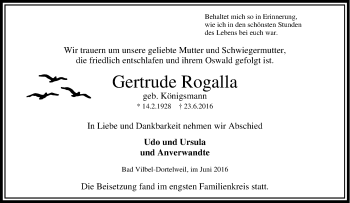 Traueranzeige von Gertrude Rogalla von Tageszeitung