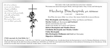 Traueranzeige von Hedwig Bischopink von Tageszeitung