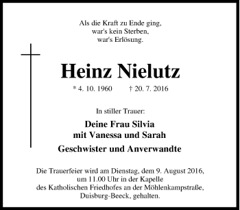 Traueranzeige von Heinz Nielutz von Tageszeitung