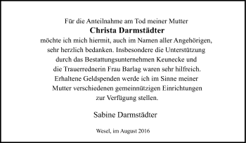 Traueranzeige von Christa Darmstädter von Tageszeitung