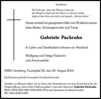 Traueranzeige von Gabriele Packruhn von Tageszeitung