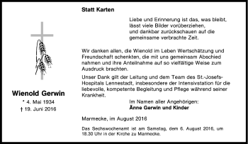 Traueranzeige von Wienold Gerwin von Tageszeitung