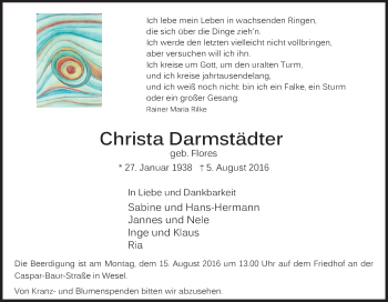 Traueranzeige von Christa Darmstädter von Tageszeitung