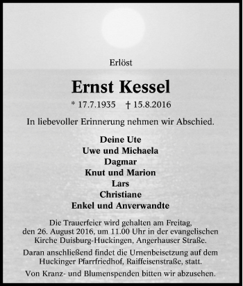Traueranzeige von Ernst Kessel von Tageszeitung