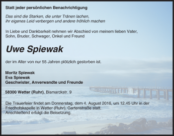 Traueranzeige von Uwe Spiewak von Tageszeitung