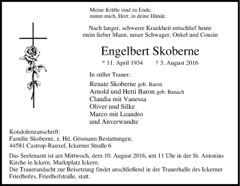 Traueranzeige von Engelbert Skoberne von Tageszeitung