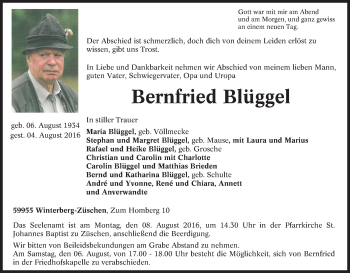 Traueranzeige von Bernfried Blüggel von Tageszeitung