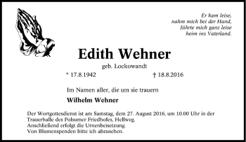 Traueranzeige von Edith Wehner von Tageszeitung