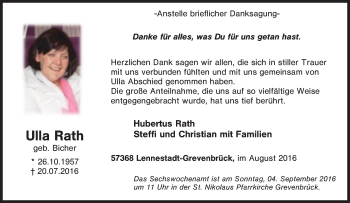 Traueranzeige von Ulla Rath von Tageszeitung